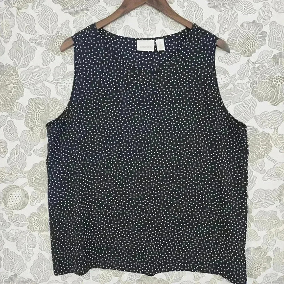 Chico's Polka Dot Tank Top Women's 2/ L Chiffon Layer Slit side 9725 - Picture 1 of 8